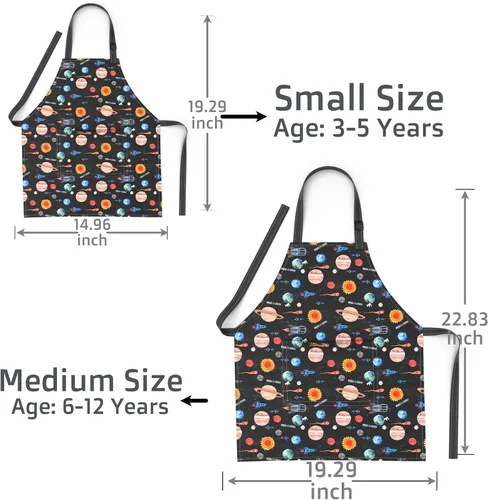 Miniatura 8 de Kids Aprons for Girls and Boys, Toddler Apron with Pocket for Painting, Cooking, Baking, Gardening and Crafts Colección Cosmic pintada a mano