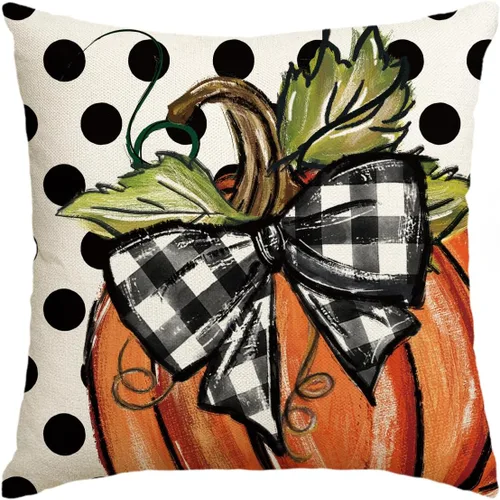AVOIN colorlife Funda de almohada de calabaza de lunares de otoño de 16 x 16 pulgadas, decoración de temporada de otoño de Acción de Gracias para