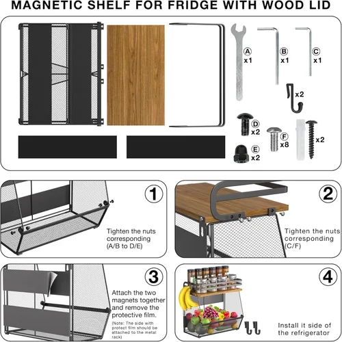 Miniatura 8 de Estante magnético para refrigerador con tapa de madera, estante magnético de gran capacidad para especias para refrigerador y cocina, contenedor