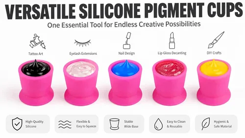 Miniatura 6 de Vasos de tinta de tatuaje, 300 piezas desechables de tinta de tatuaje, tapas de pigmento de silicona permanentes, recipientes de pigmento para Rosa