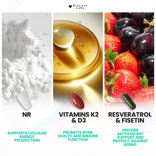 Miniatura 4 de NAD 3 en 1 Booster: ribósido de nicotinamida (NR), fisetina, resveratrol, K2 y D3 Apoya el envejecimiento saludable del cerebro, el cuerpo