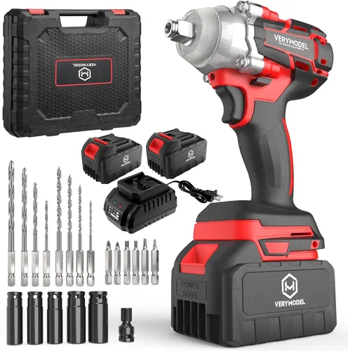Llave de impacto inalámbrica, 1000N.m (740 pies-libras) de alto par sin escobillas de 1/2 pulgada, pistola de impacto de 2x 4.0Ah, 6000 RPM (3 en 1)