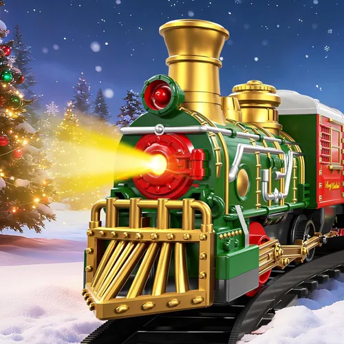 Miniatura 3 de Juego de Tren para Niños de 3-5 4-7 4-8, Clásico Juego de Tren Eléctrico de Navidad con Motor de Locomotora, Luces y Sonido, Pistas para Árbol