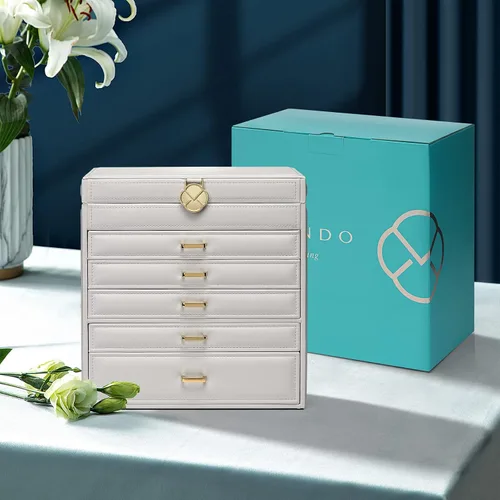 Miniatura 4 de Vlando Enormes cajas de joyería de 6 niveles para regalo de Navidad, día de Acción de Gracias, aretes, anillos, collar, reloj, estuche organizador