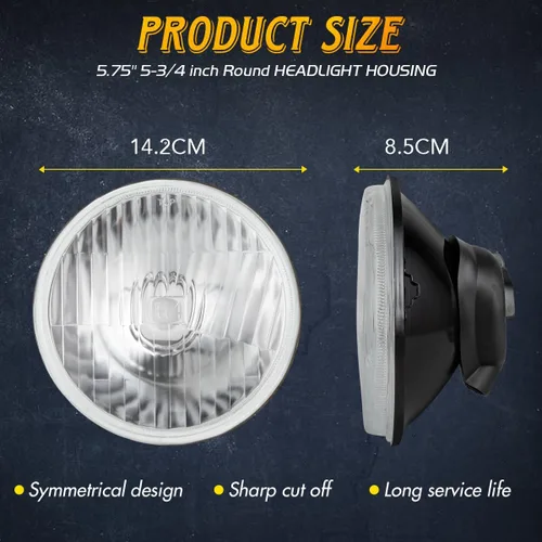 Miniatura 4 de Reemplazo de faros delanteros redondos sellados de 5.75 pulgadas con bombillas LED H4, se adapta a H5001 H5006 H5506 H5010, carcasa de reflector