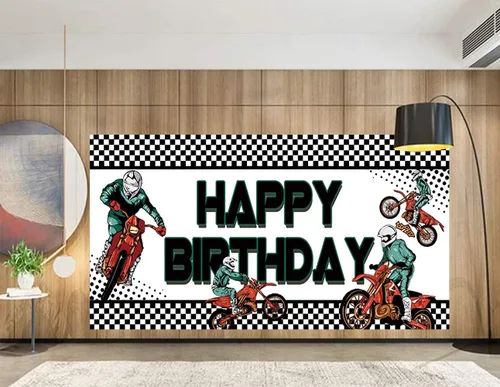 Miniatura 3 de Pancarta grande de cumpleaños de motocross, decoración de suministros de fiesta de cumpleaños de motocross, fondo de fondo de fiesta de cumpleaños