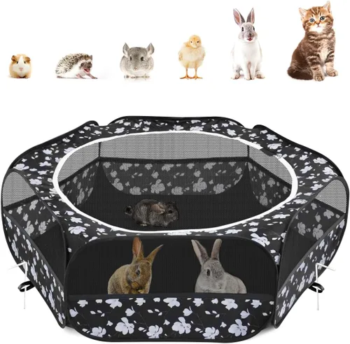 Miniatura 26 de Pawaboo Corralito para Animales Pequeños, Carpa de Jaula Impermeable para Mascotas Pequeñas con Cubierta con Cremallera, Cerca Portátil para Patio