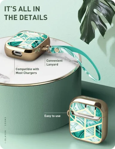 Miniatura 6 de i-Blason Cosmo Series - Funda diseñada para Airpods de 2ª generación/1ª generación, funda protectora de 360° con estilo mármol para AirPods Jade