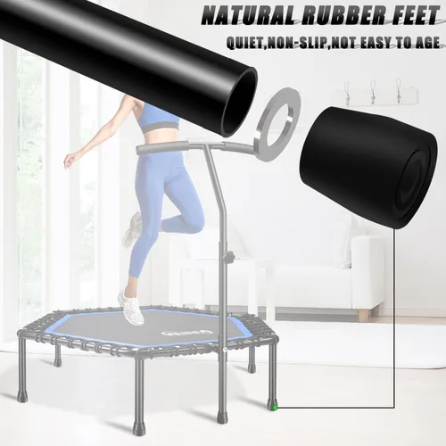 Miniatura 2 de Newan Trampolín de fitness de 48 pulgadas con barra de mango ajustable, trampolín silencioso, bungee rebote, entrenamiento cardiovascular, Azul