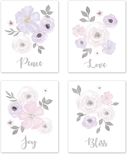 Miniatura 10 de Sweet Jojo Designs Impresiones artísticas de pared de hojas florales rosas y blancas rubor, decoración de habitación para bebés, guardería y niños