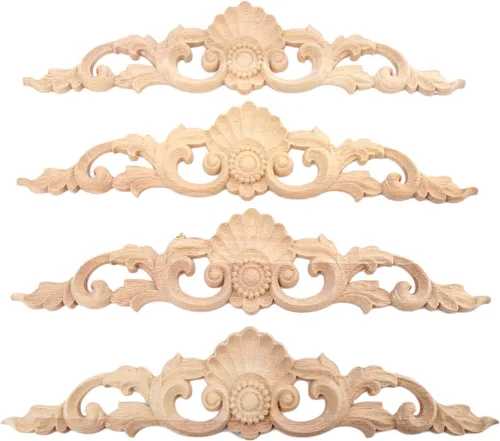 Miniatura 10 de MUXSAM Apliques tallados en madera, paquete de 2 calcomanías de tallas de madera sin pintar, superposición decorativa para paredes, puertas, 2