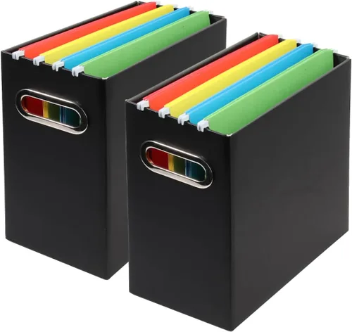 Miniatura 24 de Caja organizadora de archivos plegable con asa, 12.20 x 5.11 x 9.84 pulgadas, organizador de archivos para el hogar u oficina, pequeña caja de Negro