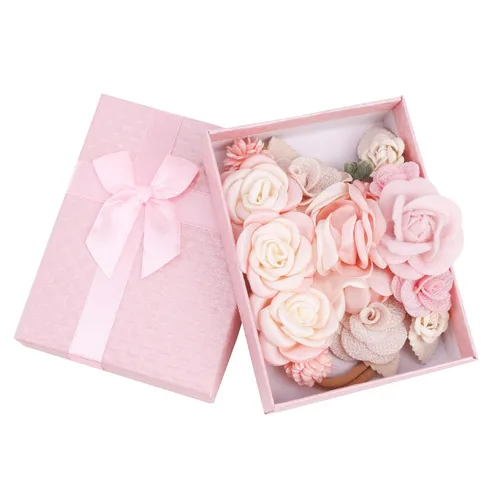 Miniatura 7 de Diademas de flores de nailon para bebé niña, con moños de flores, accesorios elásticos para el cabello, corona, envolturas florales hechas a mano