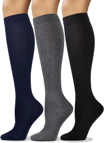 COTTON DAY Calcetines de algodón peinado suave para mujer, largos hasta la pantorrilla, con puntera sin costuras, negro, blanco, gris, azul marino,