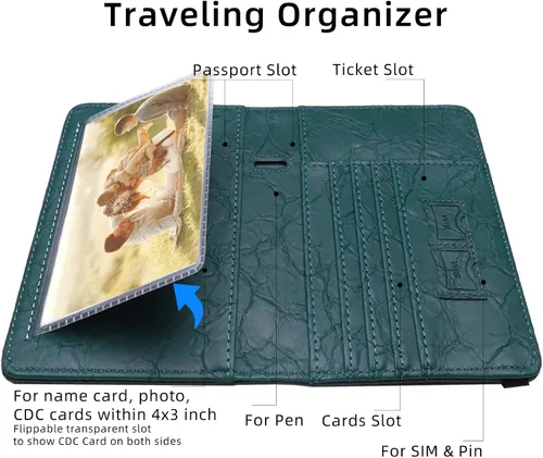 Miniatura 3 de WALNEW Soporte para pasaporte para viajes, funda de pasaporte RFID para mujeres y hombres, funda de piel sintética para pasaporte con soporte