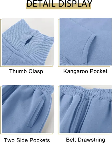 Miniatura 24 de Kissonic Conjunto deportivo de forro polar para mujer, 2 piezas, sudadera con capucha y pantalones deportivos