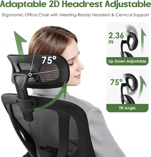 Miniatura 6 de Silla de Oficina Ergonómica de Escritorio - Silla de Oficina de Malla con Respaldo Alto con Reposacabezas Ruedas Soporte Lumbar Sillas de Oficina