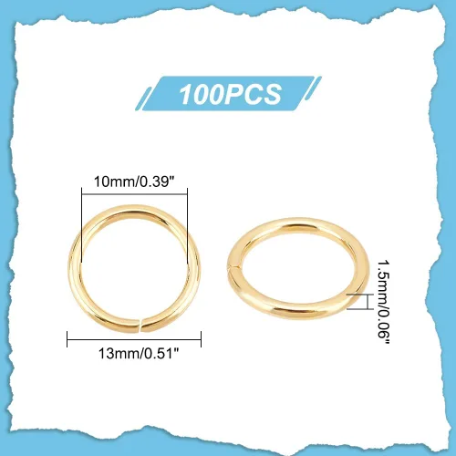 Miniatura 2 de UNICRAFTALE 100 anillos de salto abiertos de acero inoxidable 304 de 0.512 in, redondos, chapados en oro, básicos, perfectos para hacer joyas