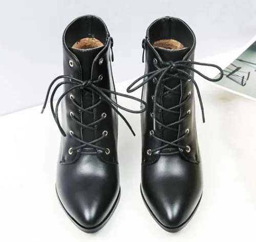 Miniatura 5 de Botines de tacón de aguja para mujer, con puntera puntiaguda, con cordones, con cremallera, botas cortas