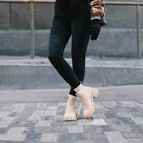 Miniatura 7 de Fttpdeaus Women's Lug Sole Ankle Boots Casual Chunky Platform Boots Elastic Block Heel Combat Chelsea Booties