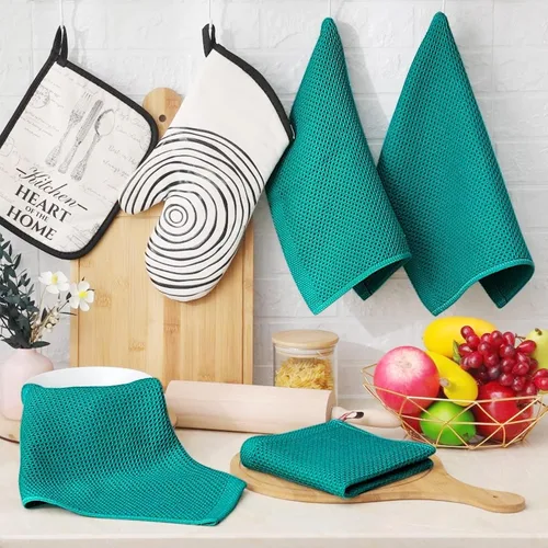 Miniatura 128 de Homaxy Trapos de cocina de 100% algodón, tejido de punto gofre, ultrasuaves, absorbentes y de secado rápido, 12 x 12 pulgadas, paquete de 6, blanco