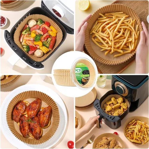 Miniatura 6 de Forros de papel para freidora de aire desechables: 100 piezas redondas para horno de freidora de aire, hojas de pergamino a prueba de grasa y agua