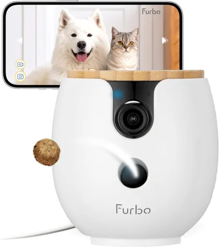 Furbo Mini 360° [Nuevo] Cámara para mascotas 2K QHD: Dispensador de premios giratorio para perros y gatos con aplicación para teléfono, cámara
