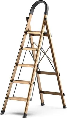 Miniatura 19 de SOLADDER Escalera de 6 escalones, taburete plegable con mango y pedal ancho antideslizante, escalera de escalera portátil de aluminio ligero