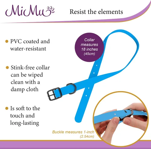 Miniatura 4 de MiMu Collar pequeño de silicona para perro, collar de perro elegante azul de 18 pulgadas con hebilla de punta y bucle de correa con anillo en D