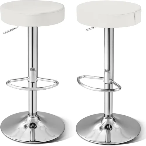 Miniatura 16 de WATERJOY Taburetes de barra redondos ajustables, taburete de bar giratorio de Seat de la PU con reposapiés