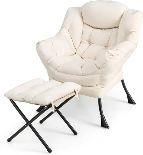 Silla Lazy con otomana, silla decorativa moderna con reposabrazos y bolsillo lateral, sofá tapizado y reposapiés plegable, silla de lectura para