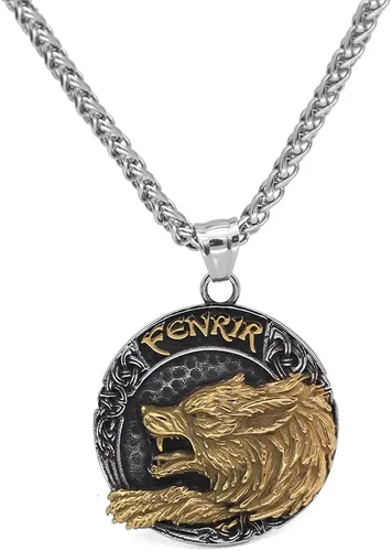GuoShuang Collar vikingo nórdico de Odin Wolf para hombres, regalo vikingo, acero inoxidable, colgante vikingo, Acero inoxidable, No es una piedra