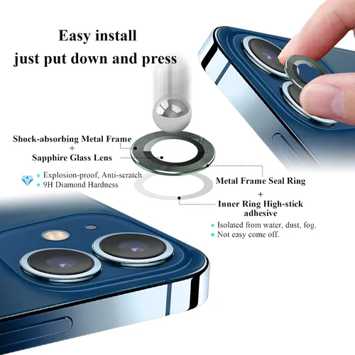 Miniatura 3 de Compatible con iPhone 12 mini (5.4 pulgadas)/iPhone 12 (6.1 pulgadas), accesorios para protector de lente de cámara, alta definición, antiarañazos