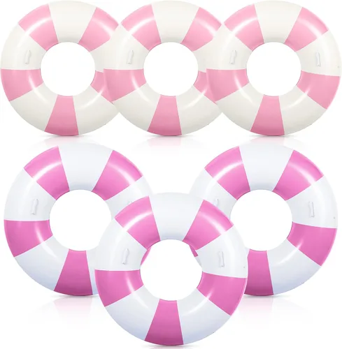 Flotador inflable a rayas para piscina, 6 unidades, anillo de natación grande con asas de 47.24 pulgadas, 35.43 pulgadas, tubos interiores de