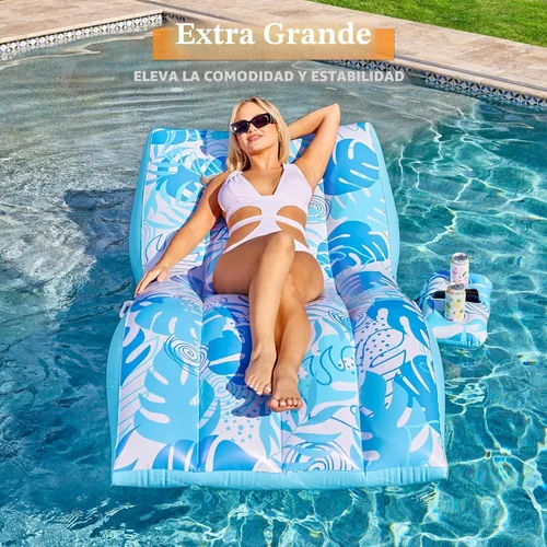 Miniatura 5 de SLOOSH Flotadores inflables de piscina para adultos, silla de piscina de comodidad extrema con soporte para tazas desmontable, tumbona resistente