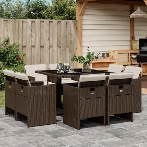 Miniatura 26 de 9 Piece Patio Dining Set with Cushions Black Poly Rattan Outdoor Furniture Set for Garden Backyard Balcony Porch