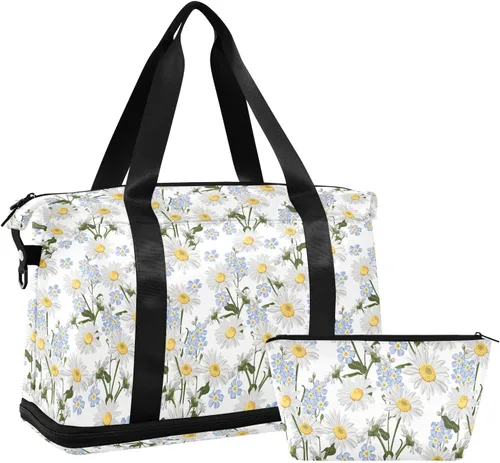 Coikll Forget-me-not Flower Sports Gym Bag with Waterproof Dry Wet Pocket, Travel Duffel Bag for Women MenWorkout Bag Fits Yoga, Swimming