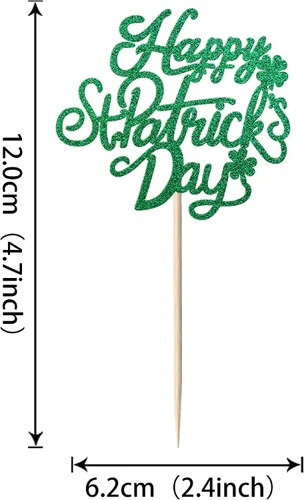 Miniatura 2 de 1 paquete de decoración para pastel de cumpleaños del día de San Patricio con purpurina verde de trébol de la suerte de cuatro hojas, trébol
