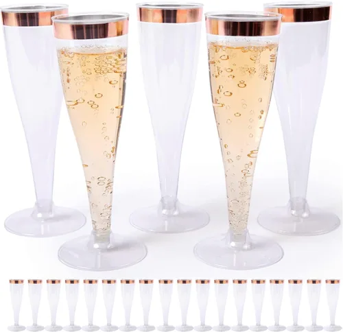 Miniatura 15 de Prestee 48 Copas de Champán de Plástico Desechables con Borde Dorado con Purpurina - Vasos Transparentes para Brindis de Mimosa, Fiesta de Año Nuevo