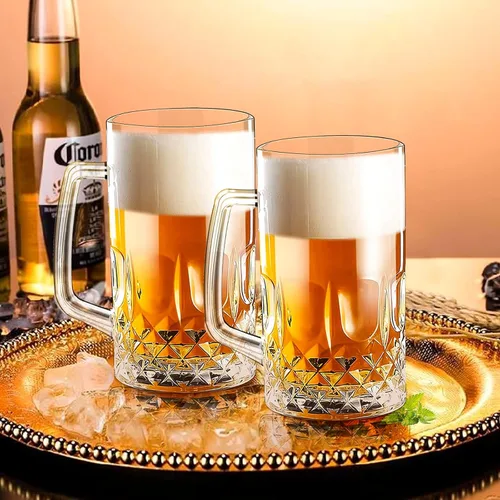 Miniatura 2 de Jarras de Cerveza de 20 OZ, Vasos de Cerveza Alemanes Transparentes Grandes y Altos con Asa para Hombres, Juego de 2