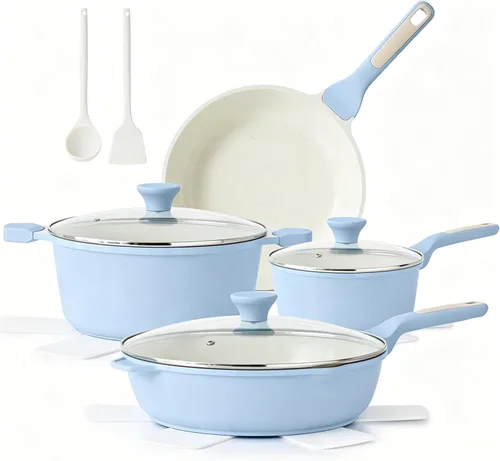 Miniatura 11 de SENSARTE Juego de utensilios de cocina antiadherentes de 13 piezas, ollas y sartenes antiadherentes con revestimiento de granito suizo, juego de Gris