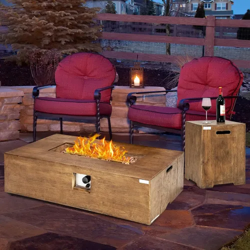 Miniatura 9 de Tangkula Patiojoy - Juego de 2 mesas para fogata de propano para exteriores, 48 pulgadas, rústica, 50,000 BTU, mesa rectangular de gas con mesa