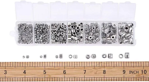 Miniatura 6 de KISSITTY 260 unids/caja de cuentas espaciadoras de plata antiguas cuentas de columna de metal estilo tibetano aleación cuentas sueltas