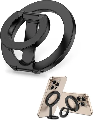 Soporte de agarre para teléfono MagSafe de doble cara con anillo magnético ajustable para dedo y soporte lateral en bucle para iPhone 17/16 Pro Negro