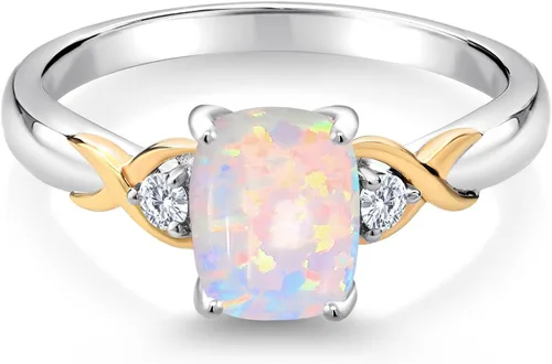 Miniatura 22 de Gem Stone King Anillo de compromiso de 3 piedras preciosas de plata 925 y oro amarillo de 10 quilates de 0.315 x 0.236 in de talla cojín y diamante