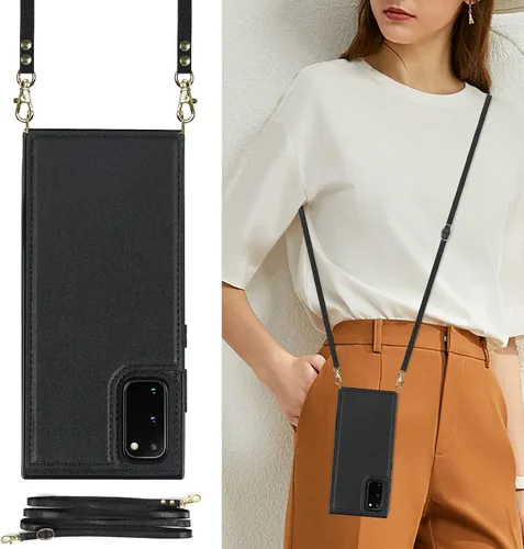 UEEBAI Funda tipo cartera cruzada para Samsung Galaxy S20 FE 5G, función atril con cordón ajustable extraíble y correa para el cuello, funda con
