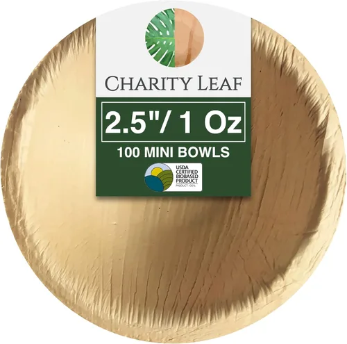Miniatura 10 de Charity Leaf - Cuencos mini cuadrados desechables de hoja de palma de 3.5" (25 piezas) Similar al bambú Todo natural y biodegradable Para