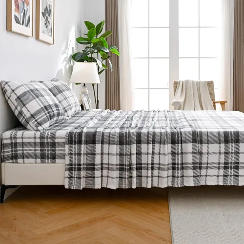 Miniatura 22 de Viviland Juego de sábanas de microforro polar tamaño matrimonial, sábanas ajustadas tipo franela para Navidad con bolsillo de 15" de profundidad