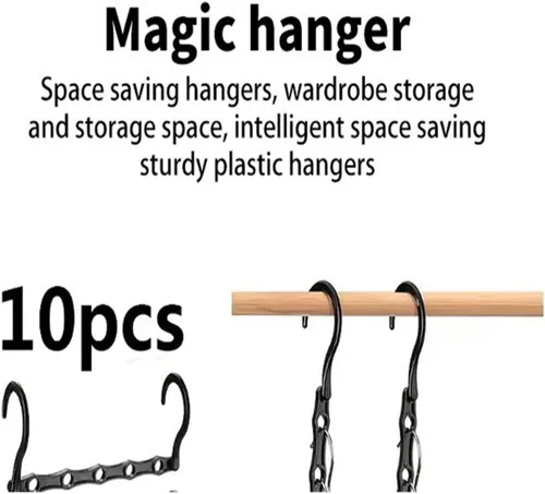 Miniatura 2 de REPYL 10 perchas mágicas para ahorrar espacio, soporte de plástico resistente, organizador de ropa pesada para dormitorios, apartamentos, armarios