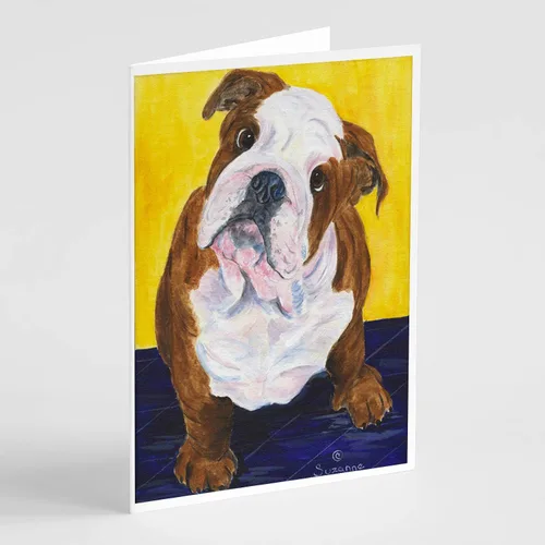 Caroline's Treasures SS8415GCA7P - Tarjetas de felicitación y sobres de Bulldog Inglés (8 unidades, tamaño A7, 5 x 7 pulgadas), color blanco